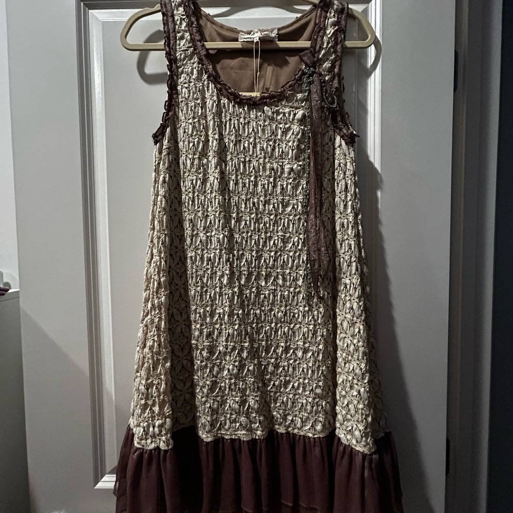 A'Reve Cream and Brown Textured Dress